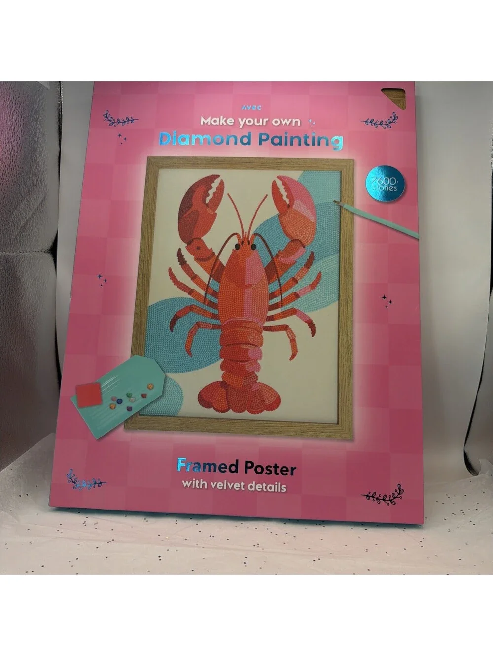 AVEC DIY Diamond Art Painting Lobster Design Framed Poster Velvet 7600+ Stones